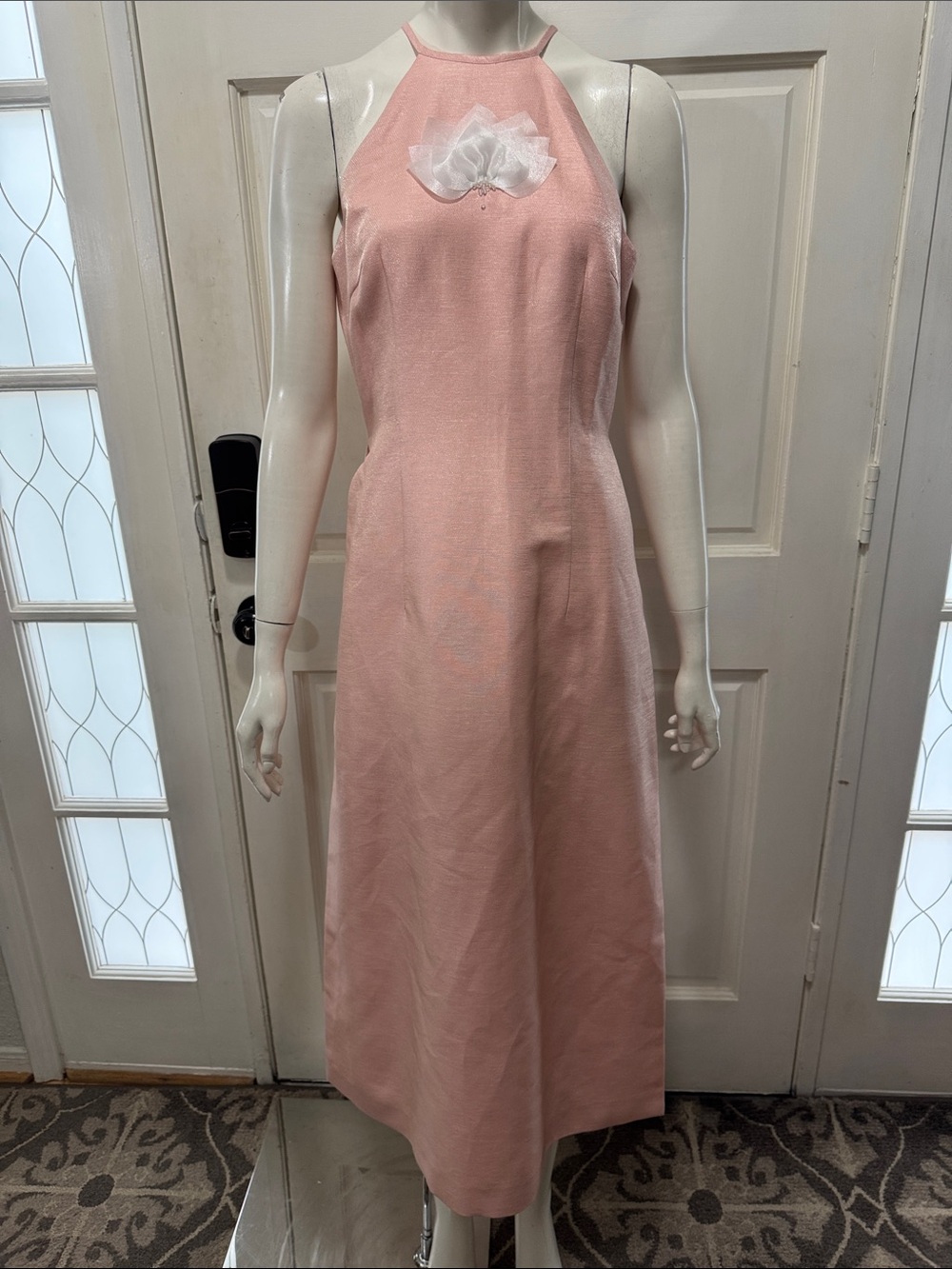 Ju Clothing Sleeveless Pink Halter Maxi Dress with Floral Applique Size Large